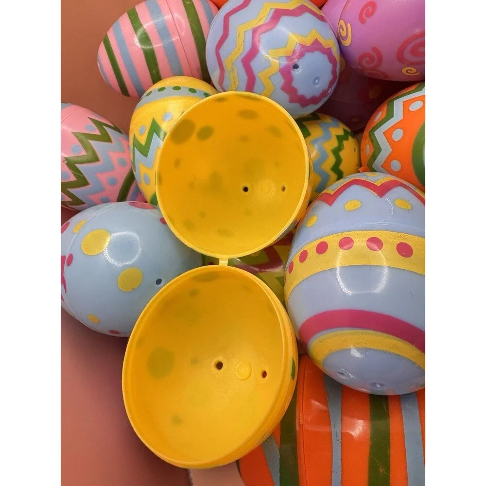 30 Plastic Printed Easter Eggs 3 X 2 Inch, Empty And Fillable (Bx X)